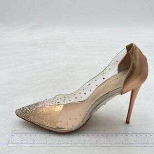 Miss Left Champagne Studded Pointed Toe Transparent Pumps High Heels Shoes